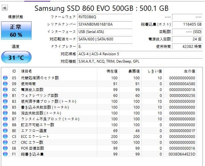 Samsung 860 EVO 500GB 内蔵型SSD x6