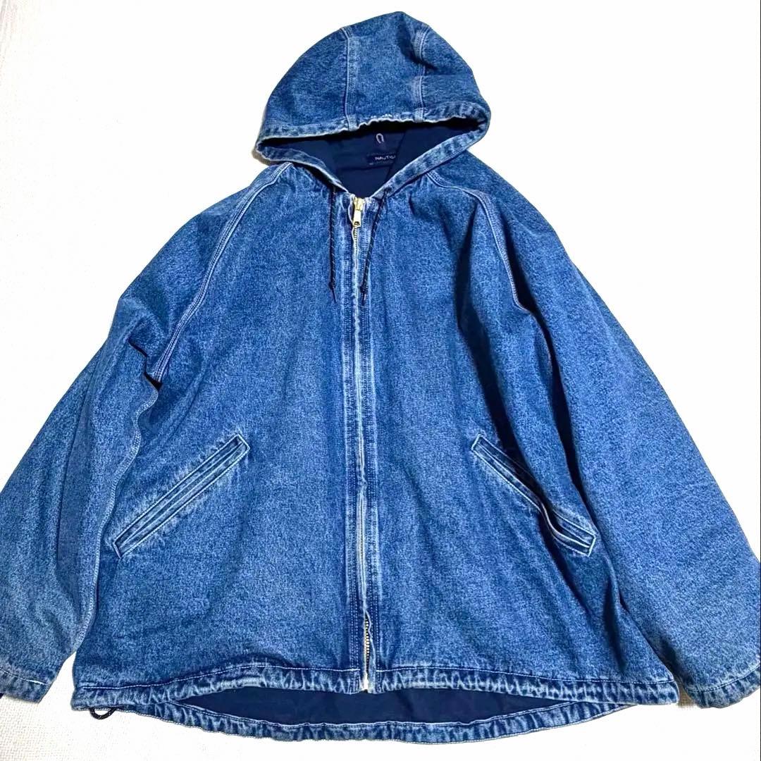 NAUTICA デニム パーカー ブルゾン フリース裏地 XXL オーバーサイズ