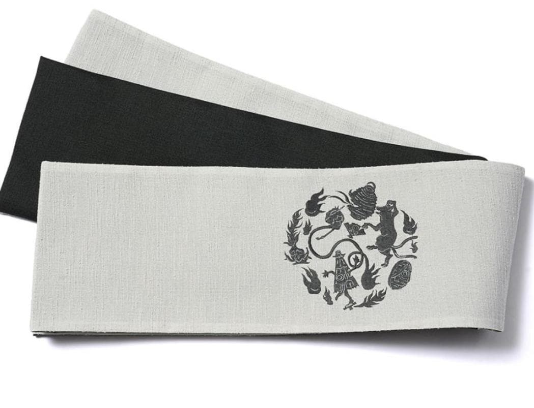 帯2　撫松庵　妖怪円陣刺繍　半幅帯　ライトグレー　新品タグ付き　３５０００円