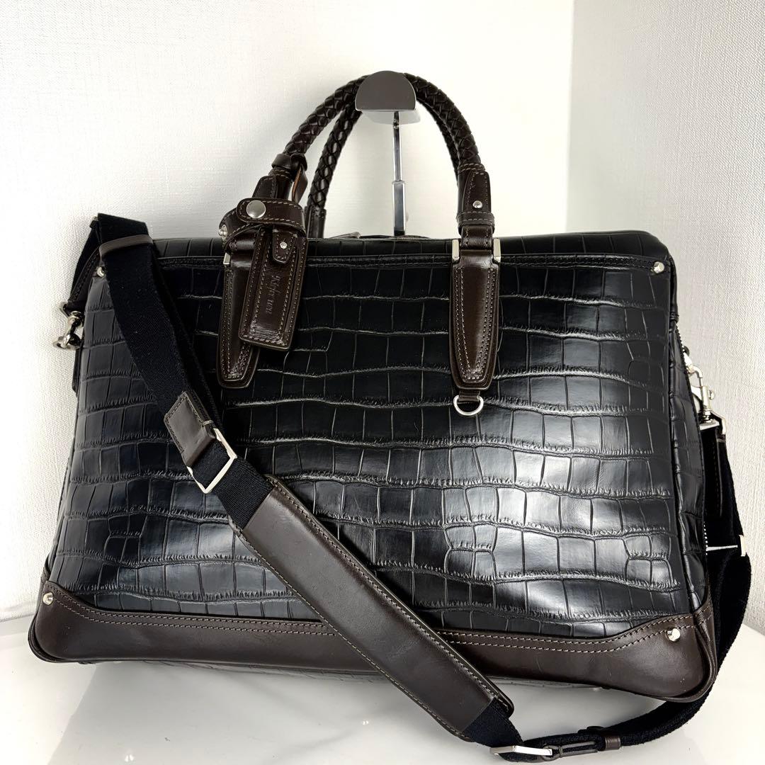 美品✨キーファーノイ クロコ型押し ビジネスバッグ 2way レザー バイカラー