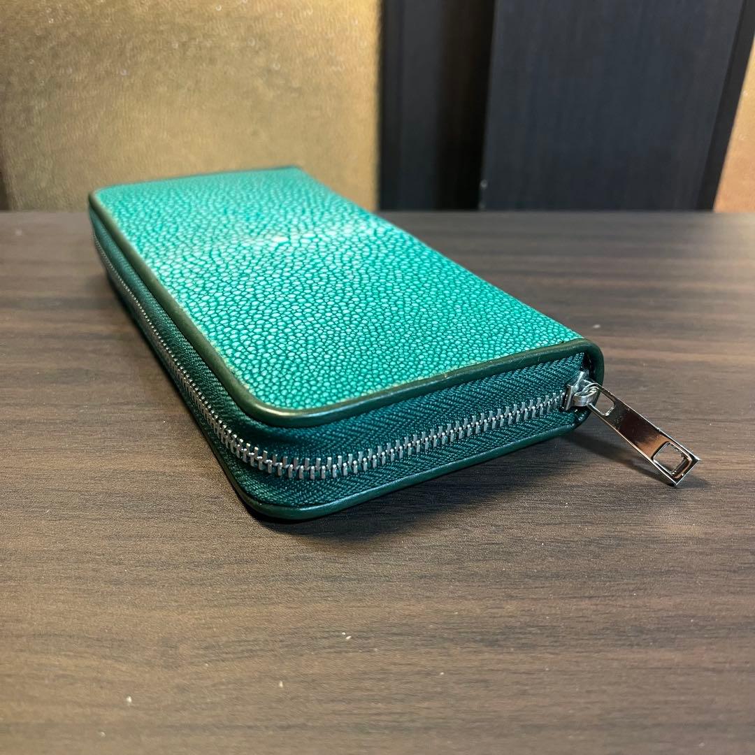 スティングレイ 長財布 エイ ガルーシャ 本革 ラウンドファスナー グリーン 緑