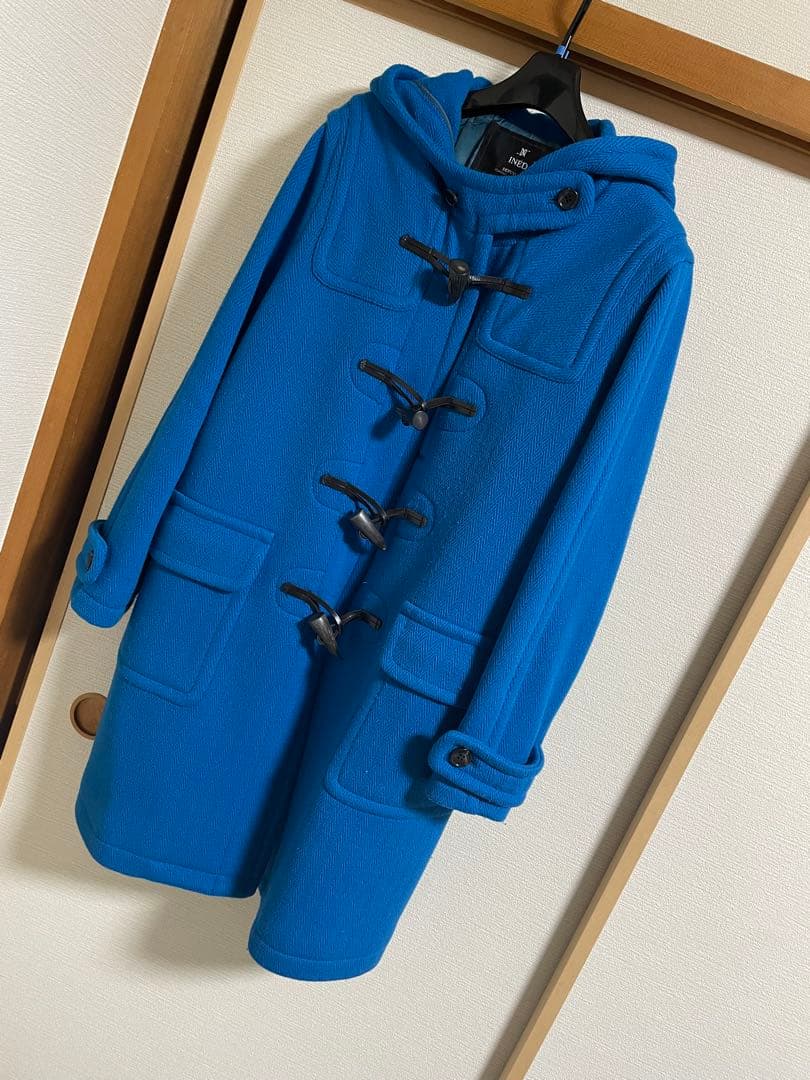 INED ダッフルコート ブル　美品　15号　ヘンリーボーン　クリーニング済み