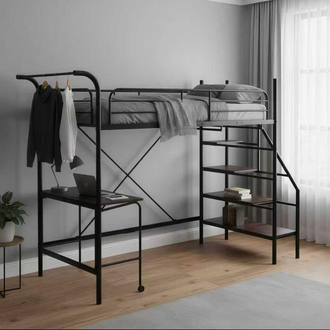 システムベット ロフトベッド シングル デスク付 北欧風 耐震 きBlack