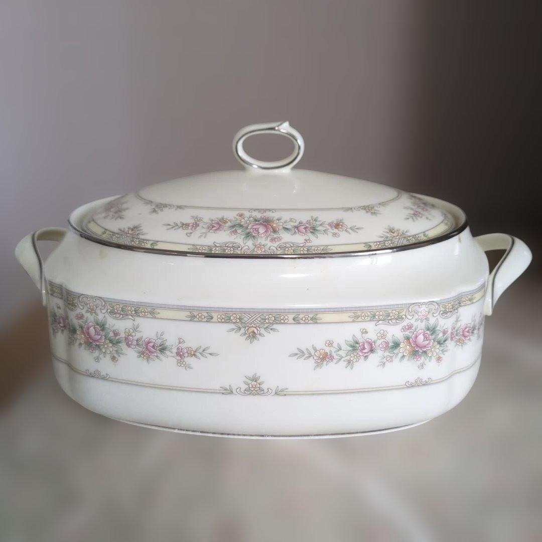 Noritake キャセロール　 蓋付ボウル　 シェナンドー　薔薇　銀縁