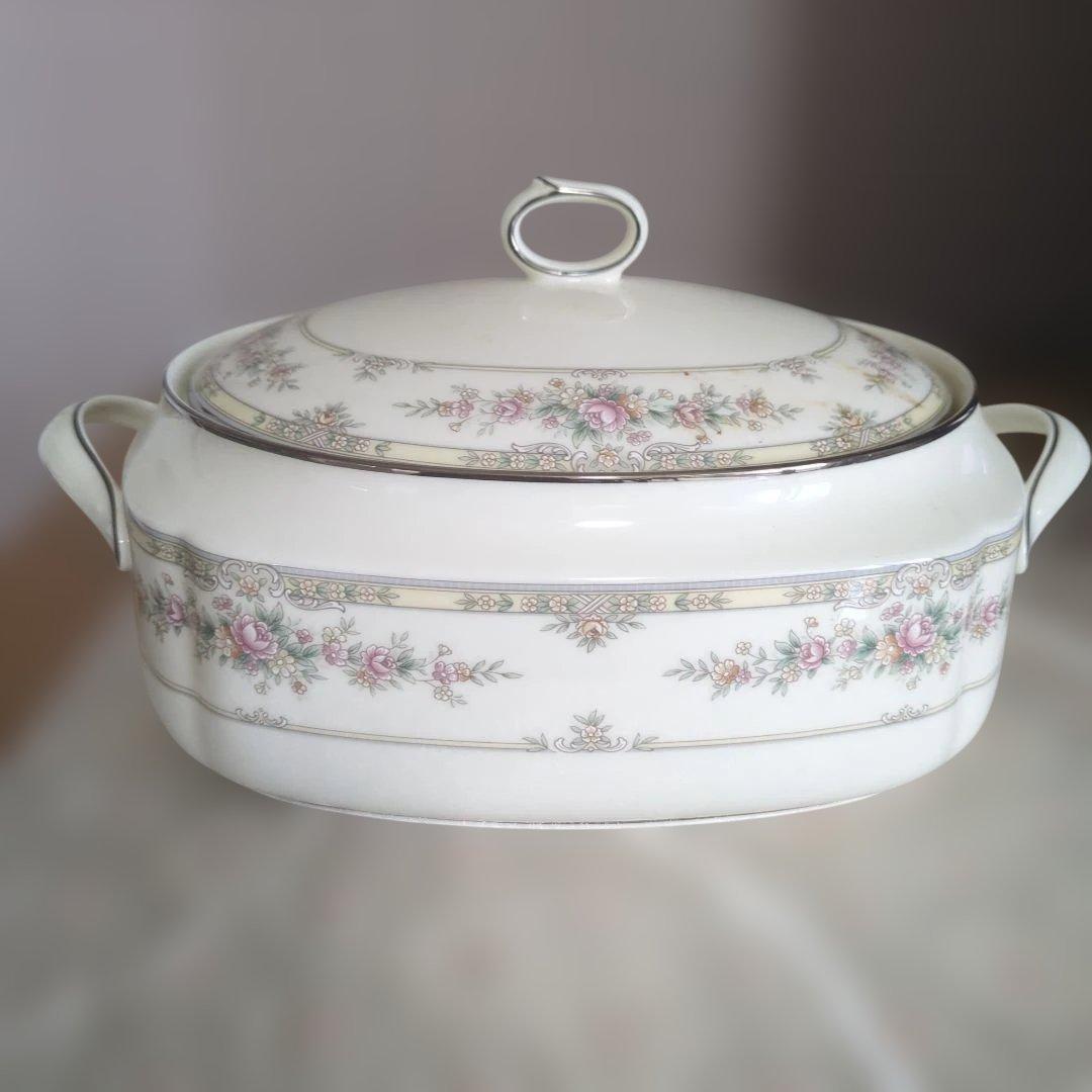 Noritake キャセロール　 蓋付ボウル　 シェナンドー　薔薇　銀縁