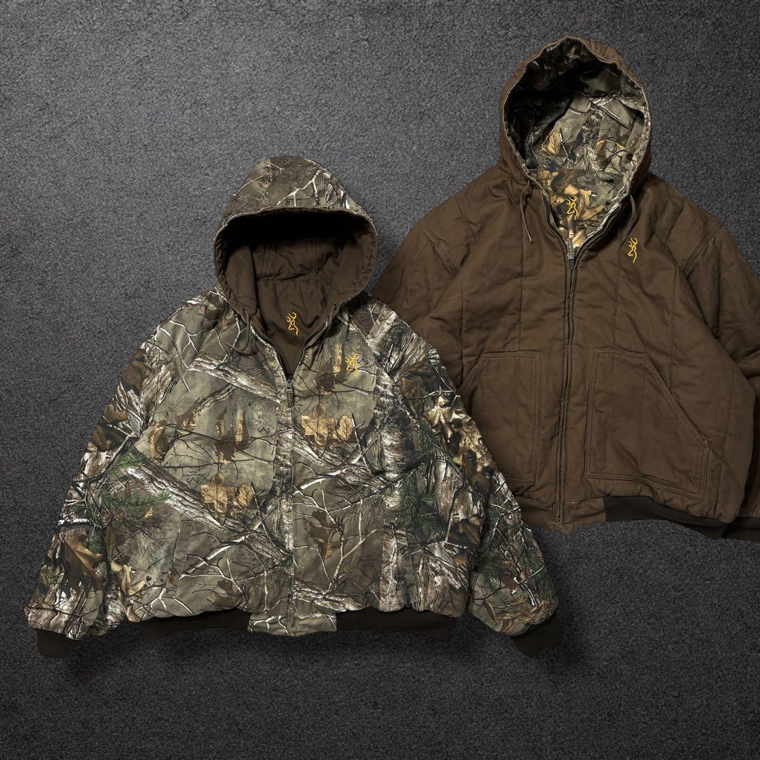 リアルツリーアクティブジャケット2XLリバーシブルブラウン中綿パーカーストリート