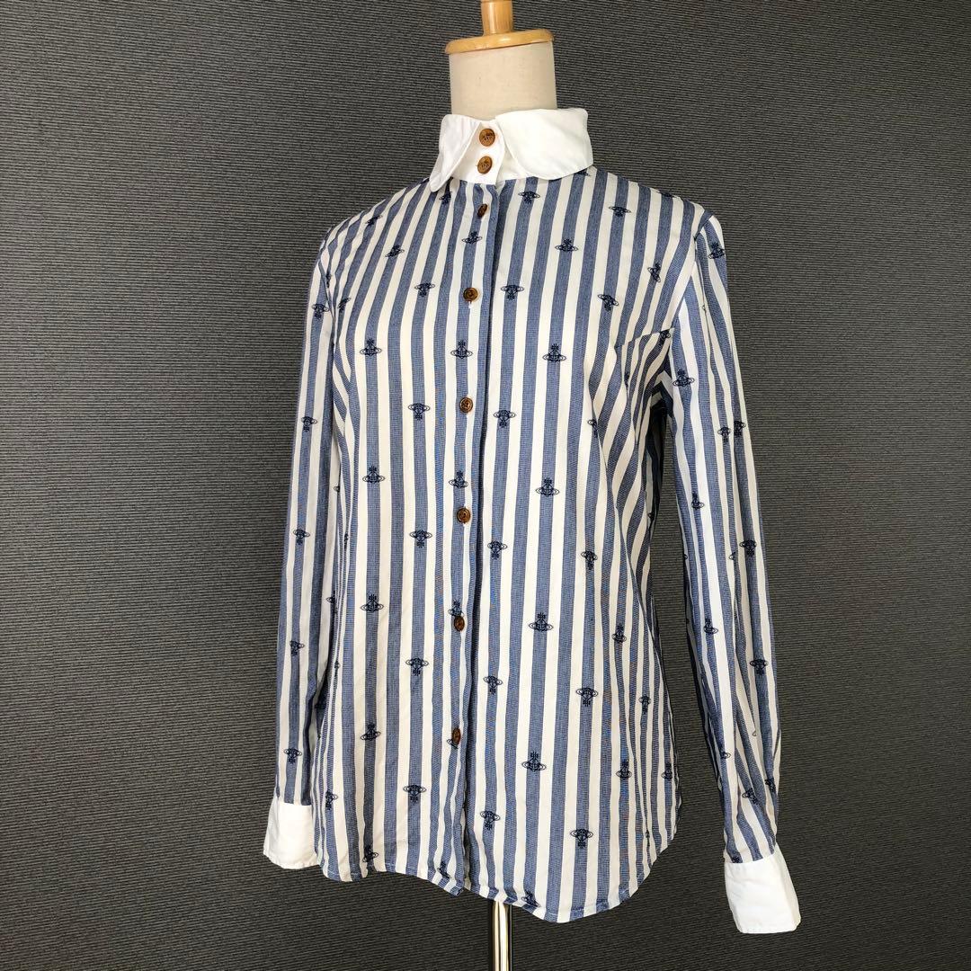 Vivienne Westwood 丸襟 オーブ柄 ストライプ 長袖シャツ 3