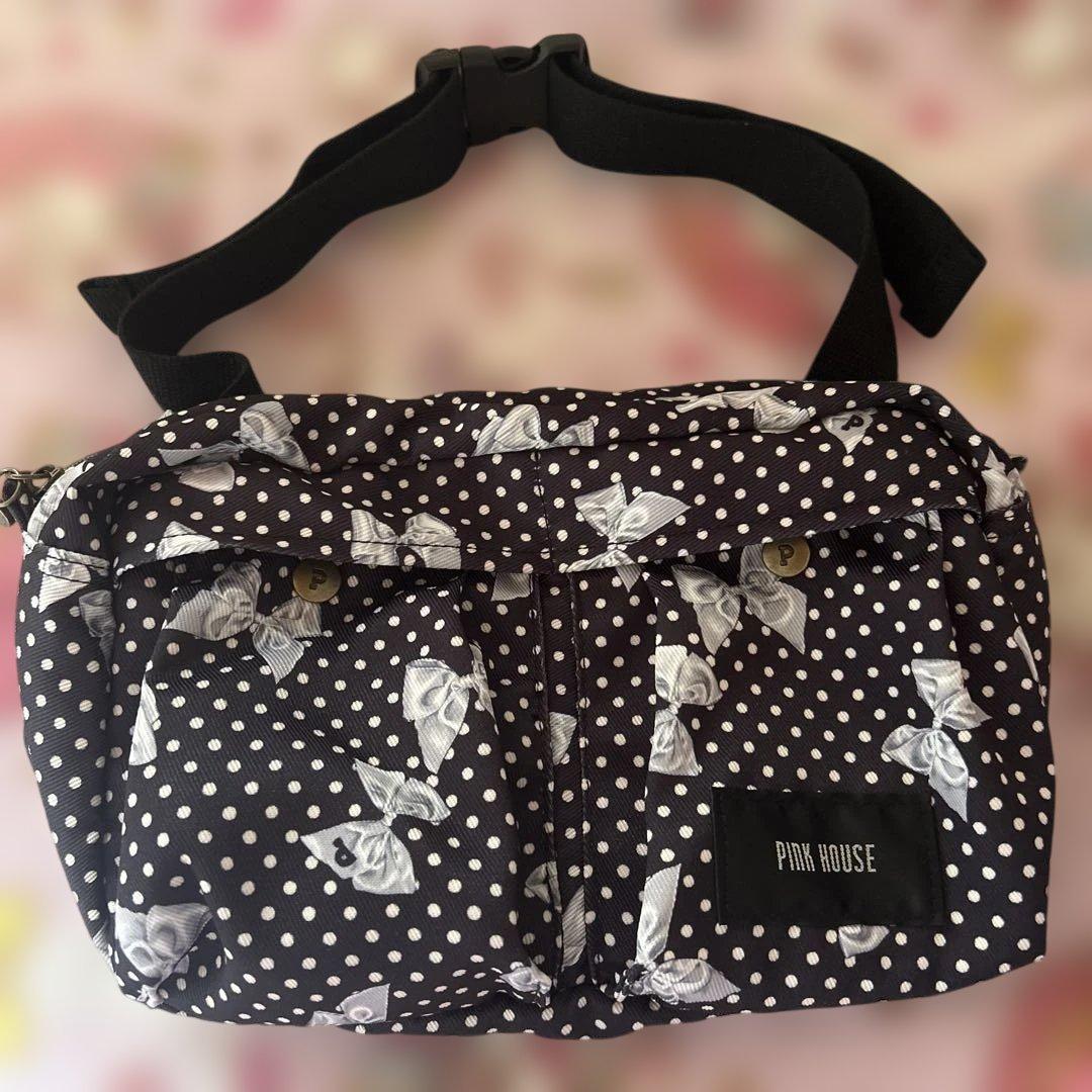 ピンクハウス　水玉リボンプリント　ブラック　ウエストバッグ　ボディバッグ