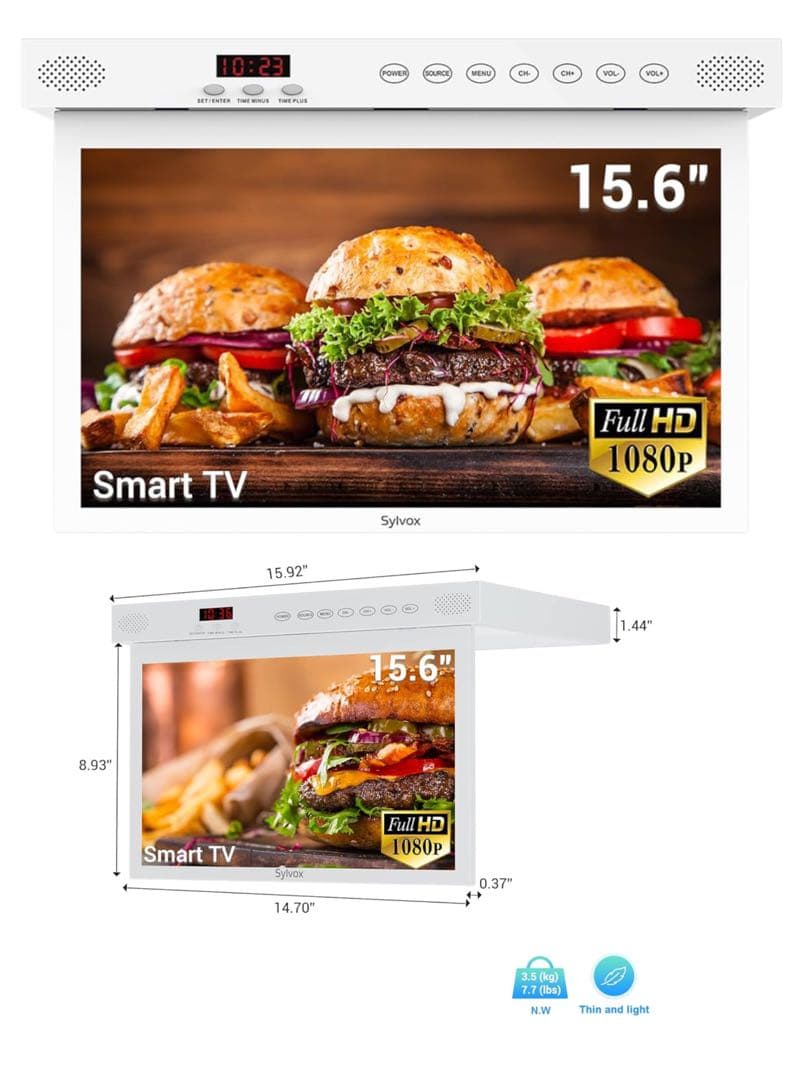 SYLVOX 15.6インチ テレビ キッチン用テレビ フリップダウンモニター