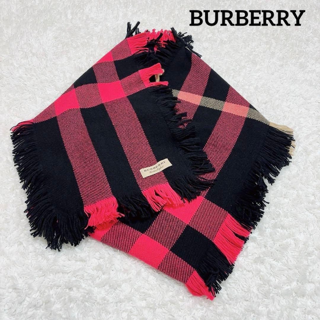 美品✨BURBERRY ダブルフリンジロングマフラー チェック ウール
